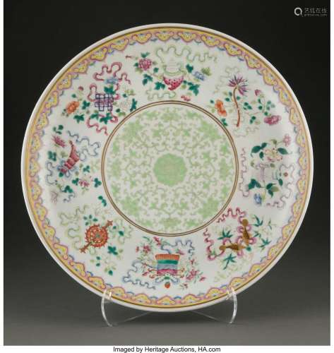 A Chinese Enameled Porcelain Plate Marks: six-character Guan...