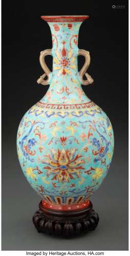 A Chinese Yangcai Porcelain Vase Marks: six-character Qianlo...