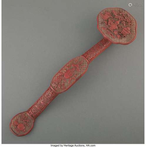 A Chinese Carved Cinnabar Lacquer Ruyi Scepter, mid-Qing dyn...