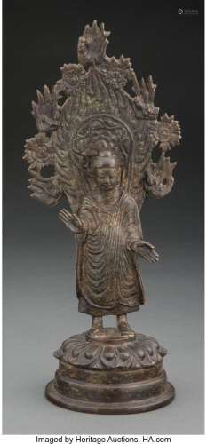 A Chinese Bronze Figure: Maitreya 11 x 4-5/8 x 4 inches (27....