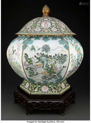 A Chinese Canton Enamel on Copper Covered Jar 19 x 16 inches...