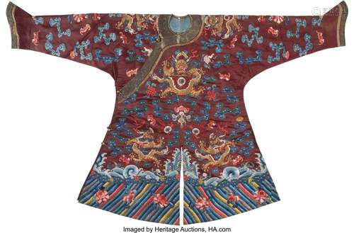 A Chinese Embroidered Silk Children's 'Dragon' Robe 33 x 54-...