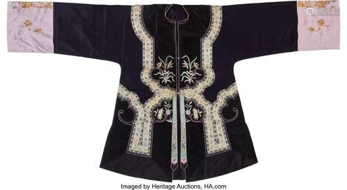 A Chinese Embroidered Silk Aubergine-Ground Jacket 34-3/4 x ...