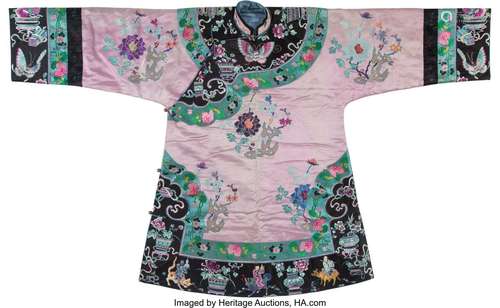 A Chinese Embroidered Silk Pink-Ground Women's Jacket 39-1/4...