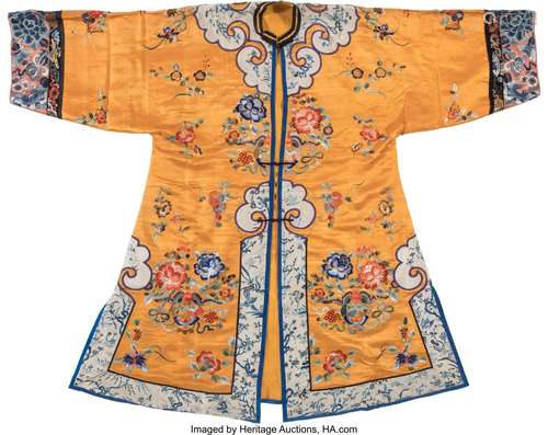 A Chinese Embroidered Silk Orange-Ground Jacket 41 x 51 inch...