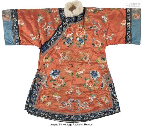 A Chinese Embroidered Silk Women's Winter Robe 45 x 53 inche...