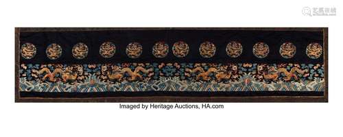 A Chinese Silk Embroidered Panel with Dragon 23-1/4 x 96 inc...