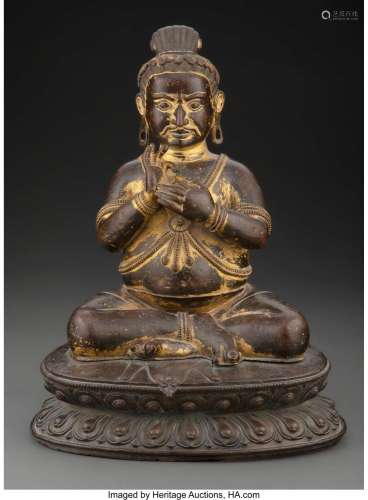 A Tibetan Gilt Bronze Mahasiddha Figure 11-5/8 x 9 x 6-1/4 i...