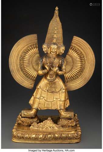 A Tibetan Gilt Bronze Bodhisattva 19-3/4 x 13 x 7-1/4 inches...