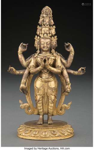 A Tibetan Gilt Bronze Figure: Avalokitesvara, 18th century 7...