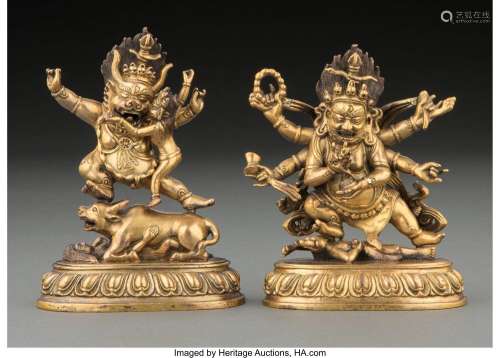 Two Tibetan Gilt Bronze Figures: Yamantaka and Mahakala Mark...