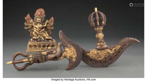 A Pair of Gilt Bronze and Iron Tibetan Vajra Kartikas 8 x 4 ...