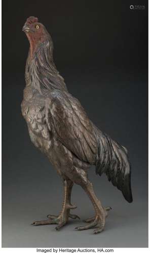 A Large Japanese Patinated and Silvered Bronze Okimono Model...