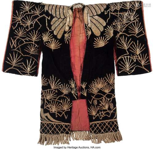 A Japanese Black Velvet Ground Theater Robe 43 x 39-1/2 inch...