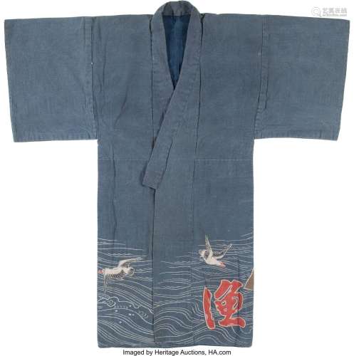 A Japanese Indigo Katsugi Women's Robe 43 x 38-1/2 inches (1...