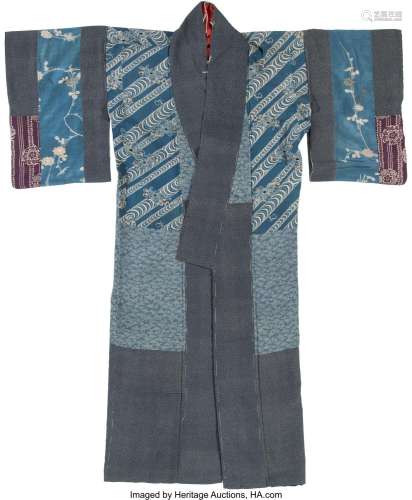 A Japanese Blue-Ground Boy's Kimono 58-1/4 x 48-1/2 inches (...