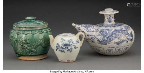 A Group of Three Asian Ceramic Table Articles 6-1/2 x 8-1/2 ...