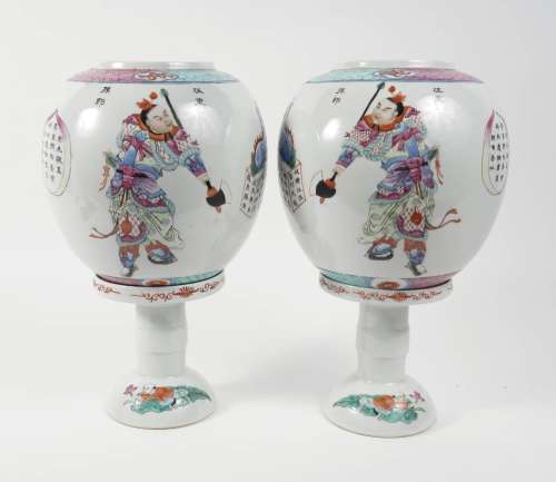 Pair of Chinese Enamel Decorated Porcelain Lanterns D1A1