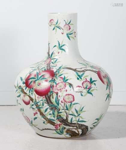 Large Chinese Nine Peach and Blossoms Vase, 20th Century D1A...