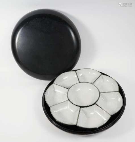 Chinese Metal Lined Porcelain Lotus-form Sweetmeat Dish Set ...