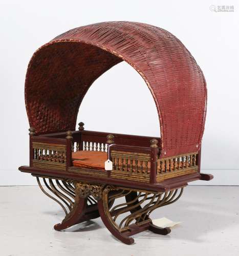 Thai Parcel-gilt Red Lacquer Miniature Howdah With Wicker Ca...