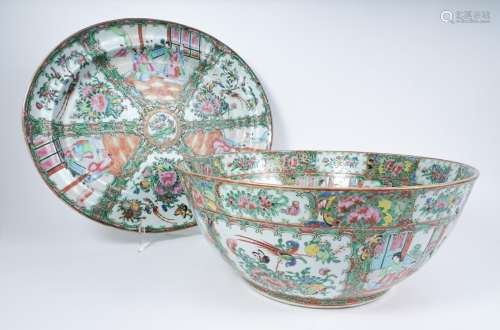Chinese Export Porcelain Famille Rose Medallion Bowl and Tra...