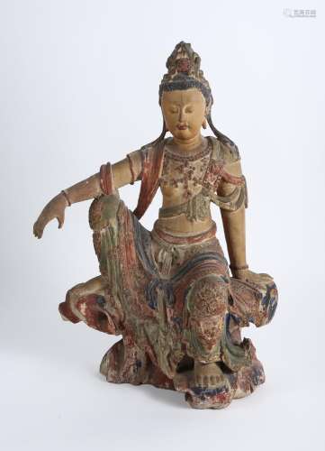 Chinese Polychromed Wood Figure of a Seated Bodhisattva Aval...