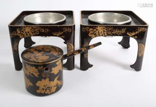 Pair of Japanese Small Lacquer Hibachi and a Sake Pot D1A1