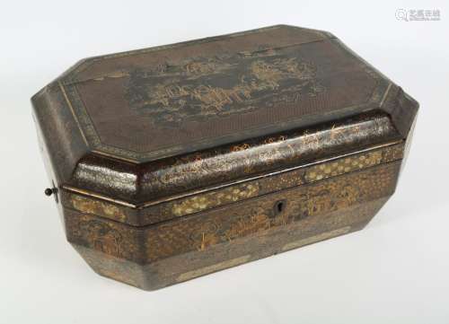 Chinese Export Large Red Gilt Lacquer Decorated Black Lacque...