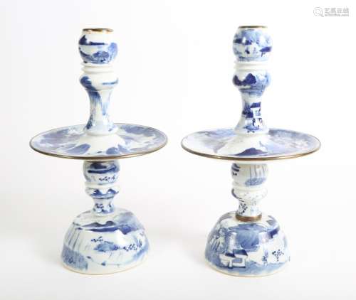 Two Chinese Underglaze Blue Porcelain Candlesticks, 20th cen...