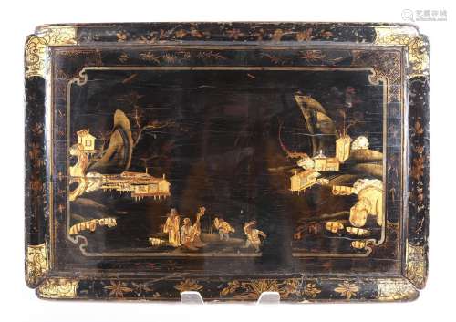 Chinoiserie Gilt Decorated Lacquer Tray D1A1