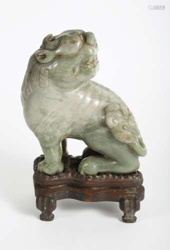 Chinese Carved Celadon and Russet Jade Buddhistic Lion with ...