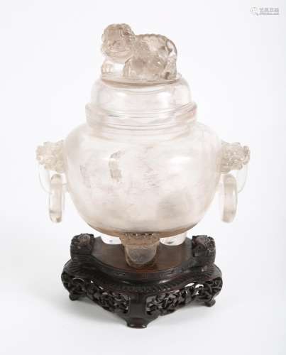 Chinese Carved Rock Crystal Tripod Censer D1A1