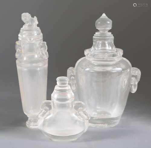 Three Chinese Carved Rock Crystal Covered Vases D1A1