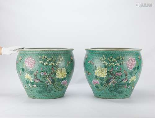 Pr Large Chinese Famille Rose Porcelain Planters