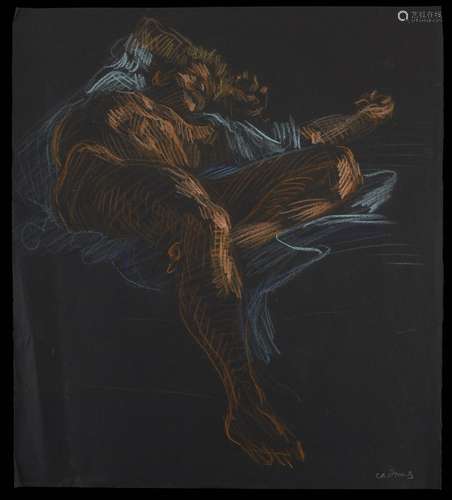 Paul Cadmus Reclining Nude Crayon on Black Paper