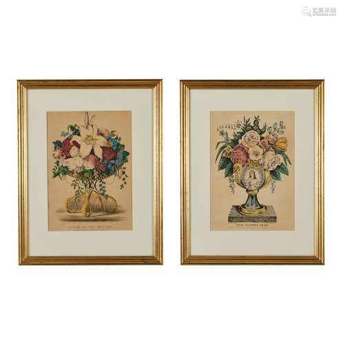 Group of 2 Currier & Ives Floral Prints