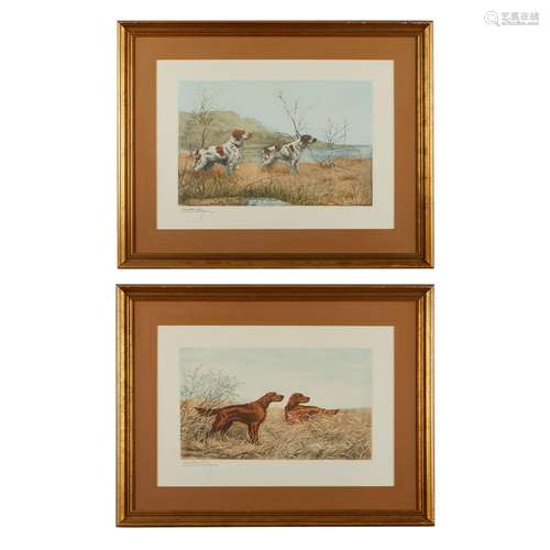 Group of 2 Leon Danchin Hunting Dog Etchings