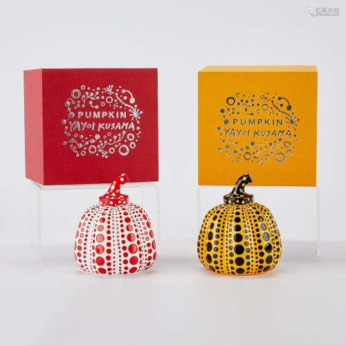 Group of 2 Yayoi Kusama Cast Resin Pumpkins