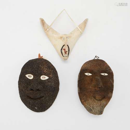 Group of 3 Inuit Carved Bone Masks - Dark