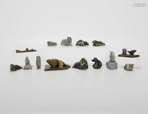 14 Inuit Stone and Jade Carvings of Animals