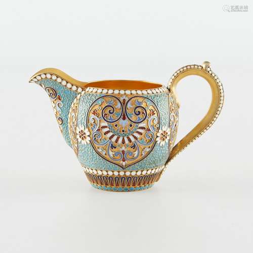 Russian Enamel and Gilt Silver Cream Pitcher