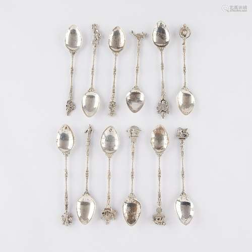 Group of 12 Italian 800 Silver Souvenir Spoons