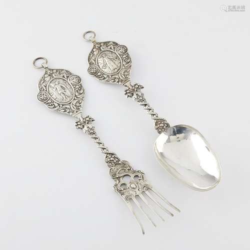 Pair of Large 800 Silver, Spoon and Fork