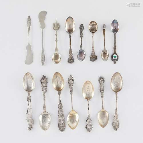 Group of 15 Sterling & Silver Souvenir Spoons