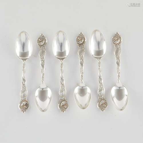 Set of 6 Sterling Silver Shiebler Fiorito Spoons