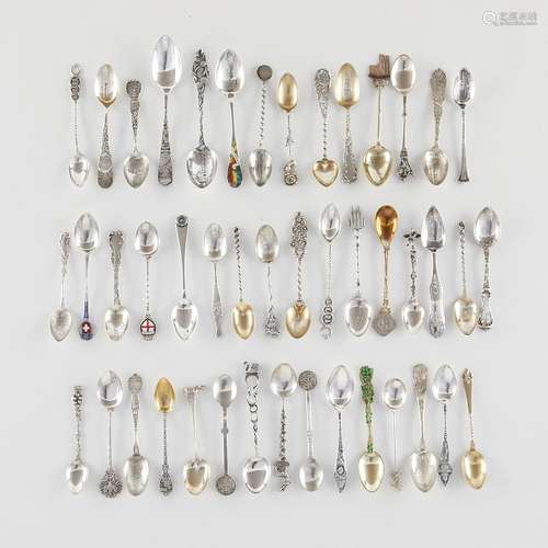 Group of 45 Sterling and Silver Souvenir Spoons