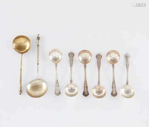 8 Sterling Silver Spoons - Russian Niello & Gorham