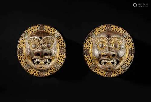 Tibet，16th/17th century A pair of large gold, silver and cop...