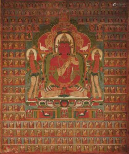 Central Tibet，14th century A thangka of Amitabha with myriad...
